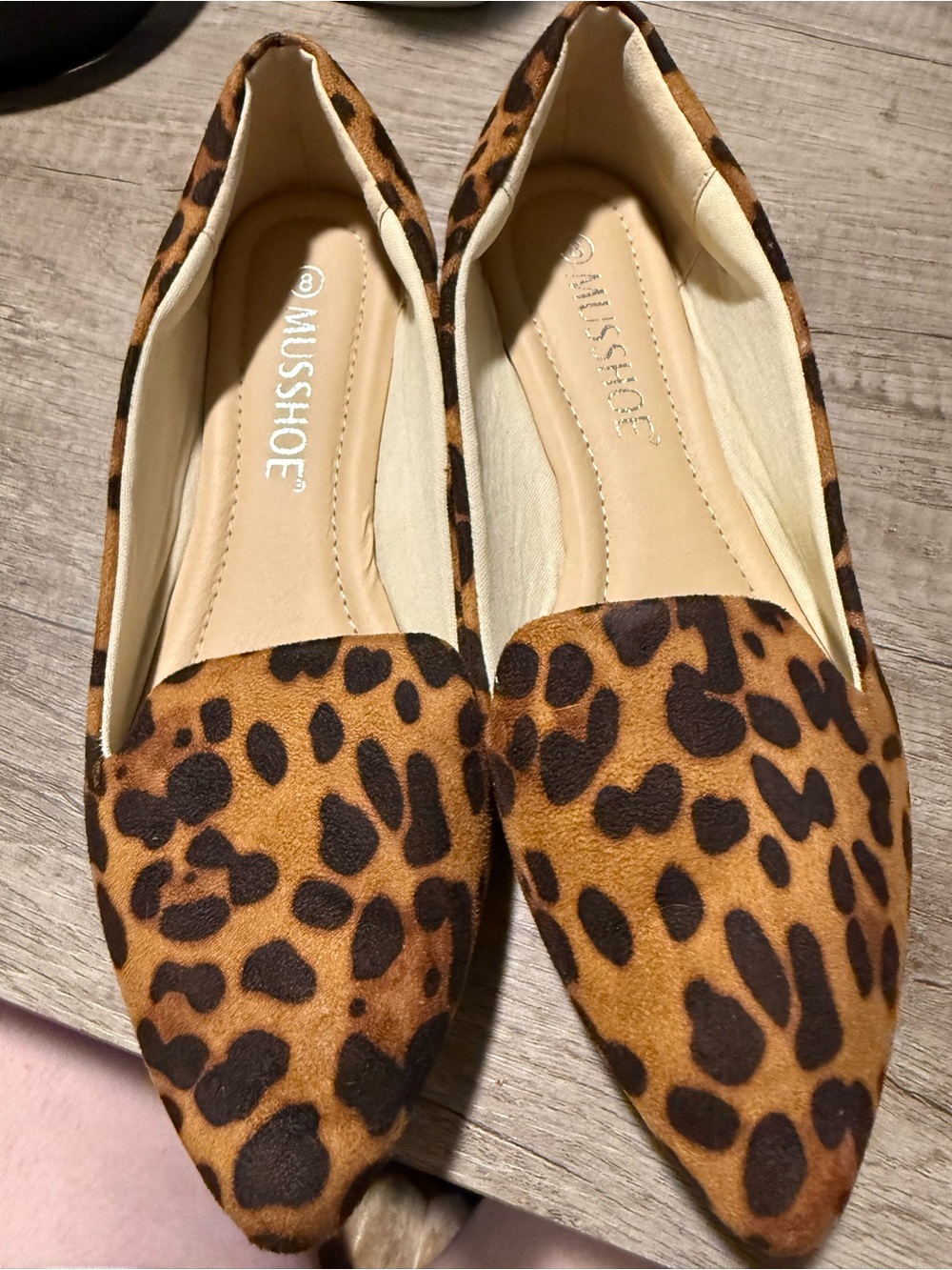 Leopard Print Pointed Toe Flats - Brown